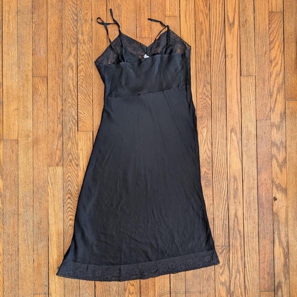 Vintage 50's 60's Black Bias Cut Lace Trim Slip Dress - Picture 3 of 8